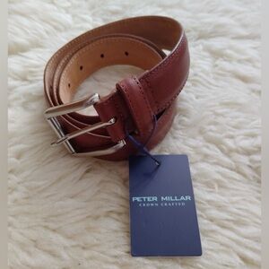 Peter Millar Crown Crafted Excursionist Milled Leather Belt Size 34 Brown NWT